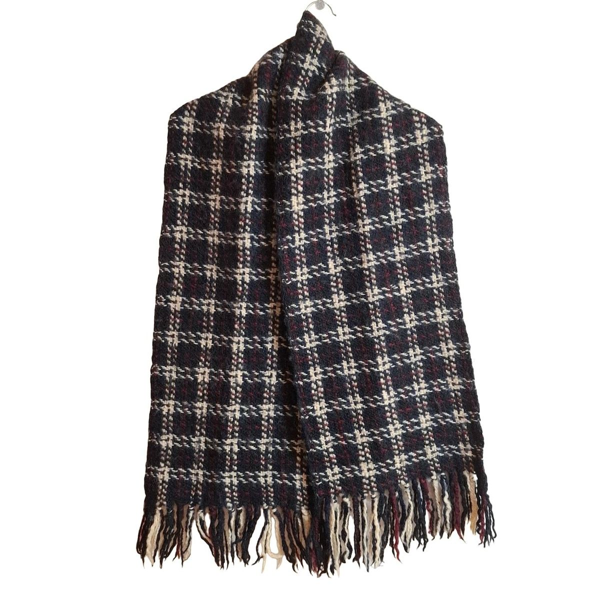 MHL. エムエイチエル マフラー - 黒×アイボリー×ボルドー チェック柄 ウール