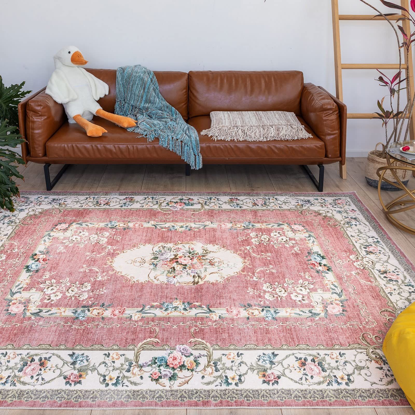 Color 02レッド_Size 185x185cm ラグ 約2畳 u-living カーペット 2畳 ペルシャ絨毯風 ラグマット185X185CM 洗える 花柄 オールシーズン 滑り止め レッド 正方形 防ダニ 防臭 床暖房対応