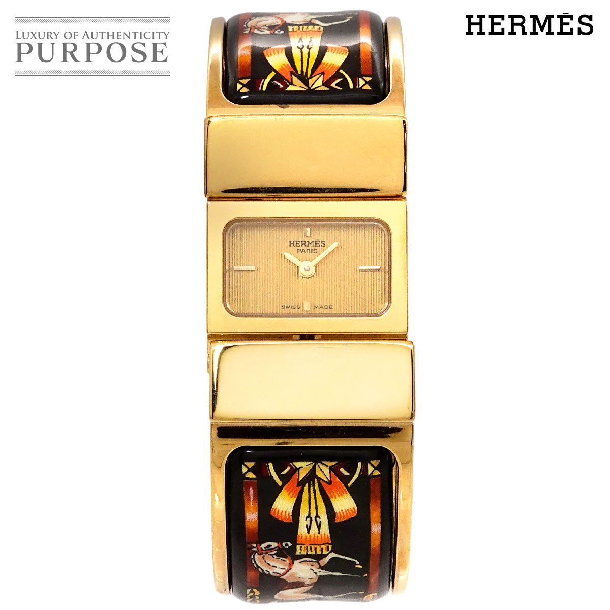 エルメス HERMES ロケ LO1 201 バングル ウォッチ ヴィンテージ レディース 腕時計 七宝焼き ゴールド クォーツ Loquet 90282810