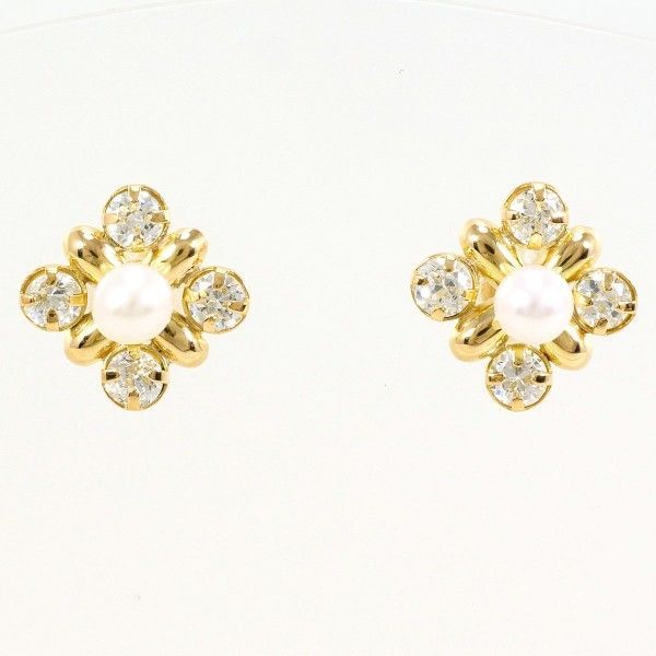 K18YG ピアス earrings イミテーションパール ジルコニア 総重量約0.7g