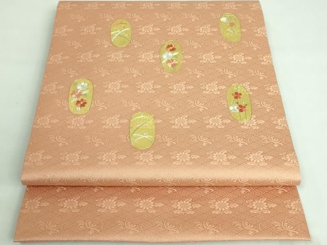 平和屋本店■極上　九寸開き名古屋帯　銀座きしや　刺繍　小判絵　深支子色地　金彩　たとう紙付き　逸品　DZAA6538kh5 平和屋本店□極上 九寸開き名古屋帯 銀座きしや 刺繍 小判絵 深支子色