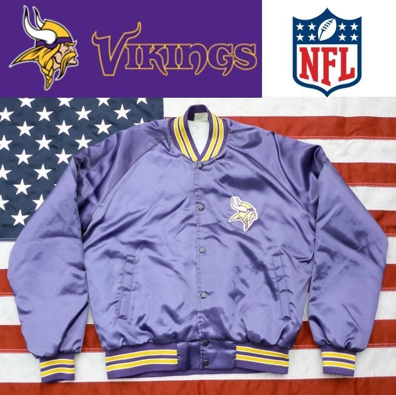 希少L☆NFL MINNESOTA VIKINGS 刺繍レザースタジャン 本革