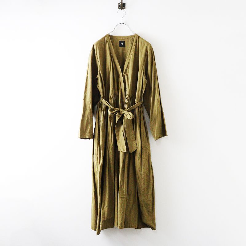 メゾンドソイル maison de soil ギャザー Ｖネック ワンピース 2｜カーキベージュ トップス ベルト付き 2400014653380