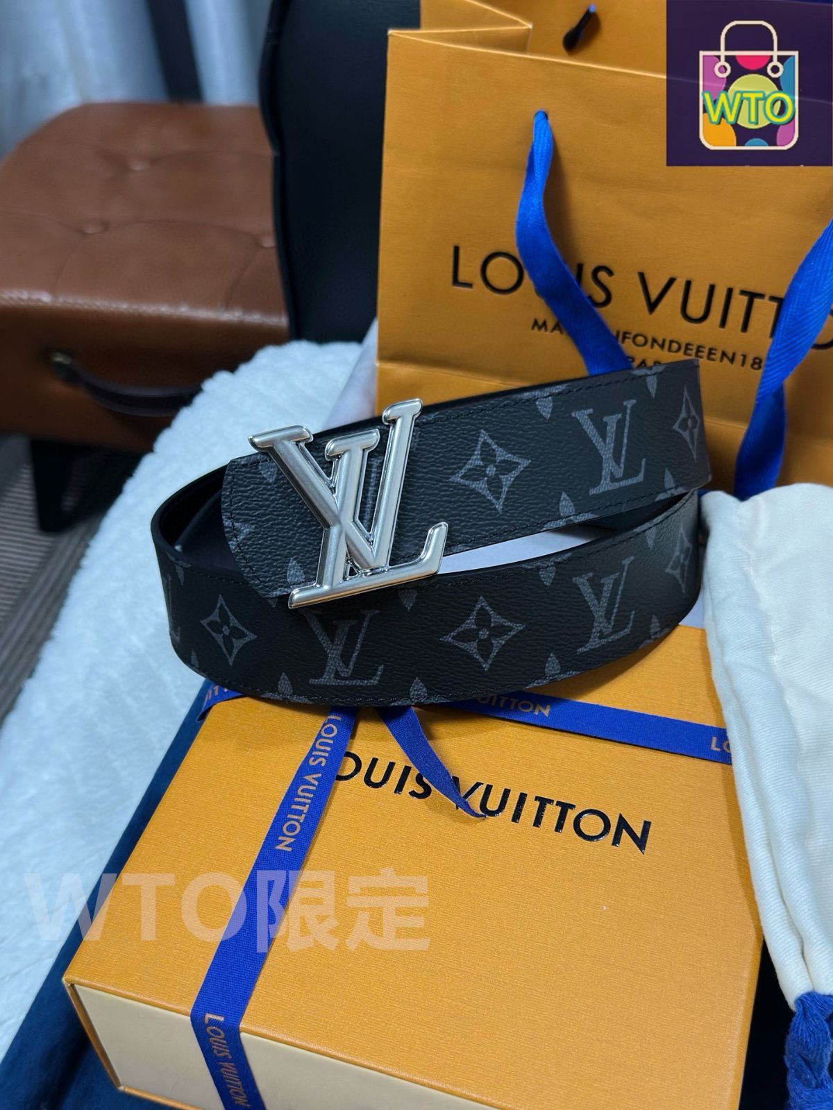 【海外限定品】  ベルト モノグラム ブラック 黒 今日特価】Louis Vuitton モノグラムブラックベルト M8846