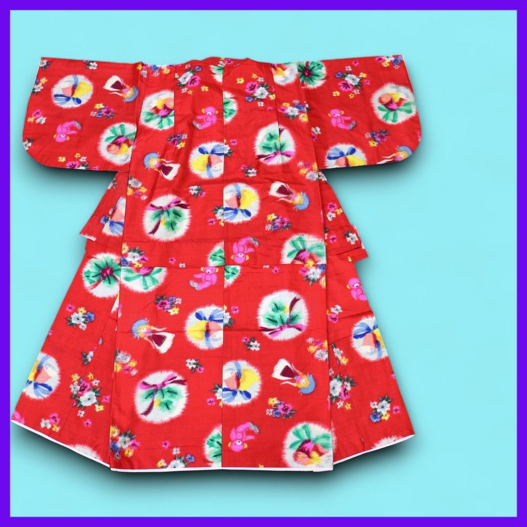 三日月とうさぎ a 0111 アンティーク着物 レトロ銘仙 文化人形