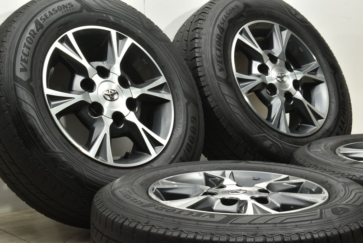 人気ホイール トヨタ 200系 ハイエース 純正 OP 15in 6J 35 PCD139.7 グッドイヤー VECTOR 4 SEASONS CARGO 195 80R15 レジアスエース