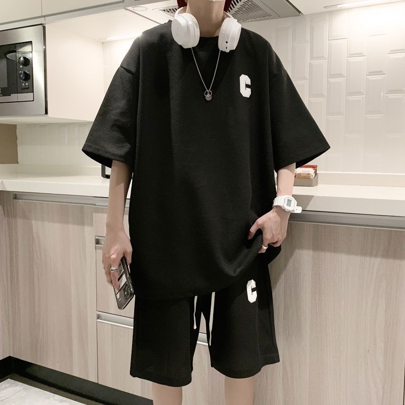 韓国風 セットアップ メンズ 半袖Tシャツ ショーツ 上下セット セットアップ メンズ 半袖 ワッフル 夏 上下セット Tシャツ