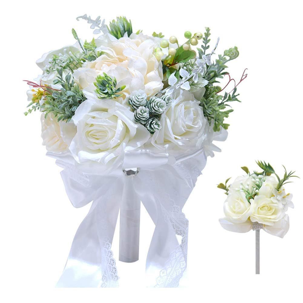 本物保証，得価 【人気商品】(ホワイトA) 撮影 ニ次会 パーティー 結婚式 挙式 欧米風 造花 花束 ブライダルブーケ ローズ キャスケードブーケ バラ 花嫁ブーケ ブートニア ウエディングブーケ 応募券
