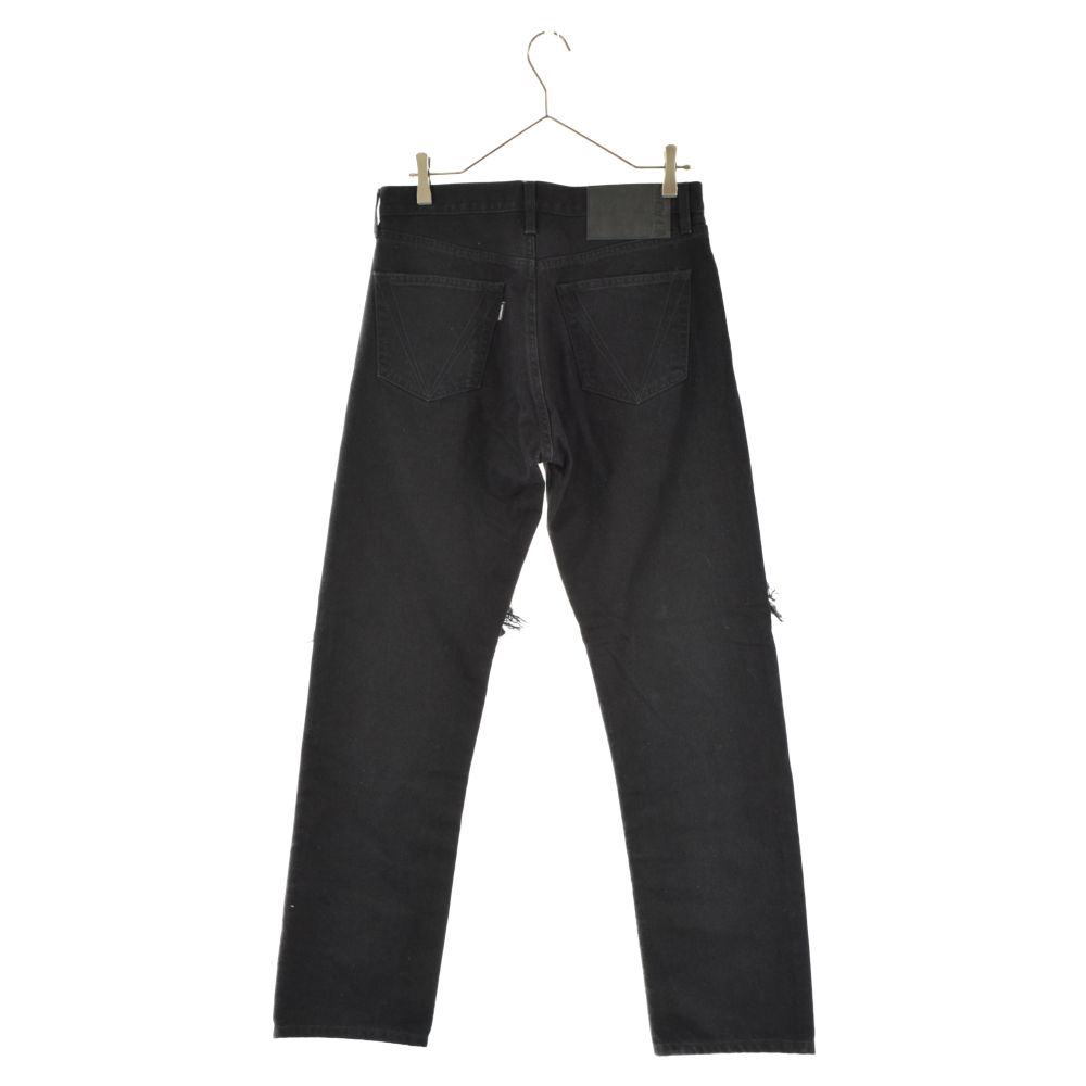 VETEMENTS ヴェトモン 20AW ニーパッチダメージ加工デニムパンツ インディゴブラック MAH20PA030