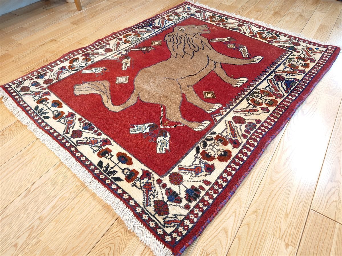 メルカリ 目玉 ペルシャ ギャッベ アマレバフト ラグ 115x95cm ライオンギャッベ 赤色 PS8774 MARWIL-DEMENAGEMENTS_CH