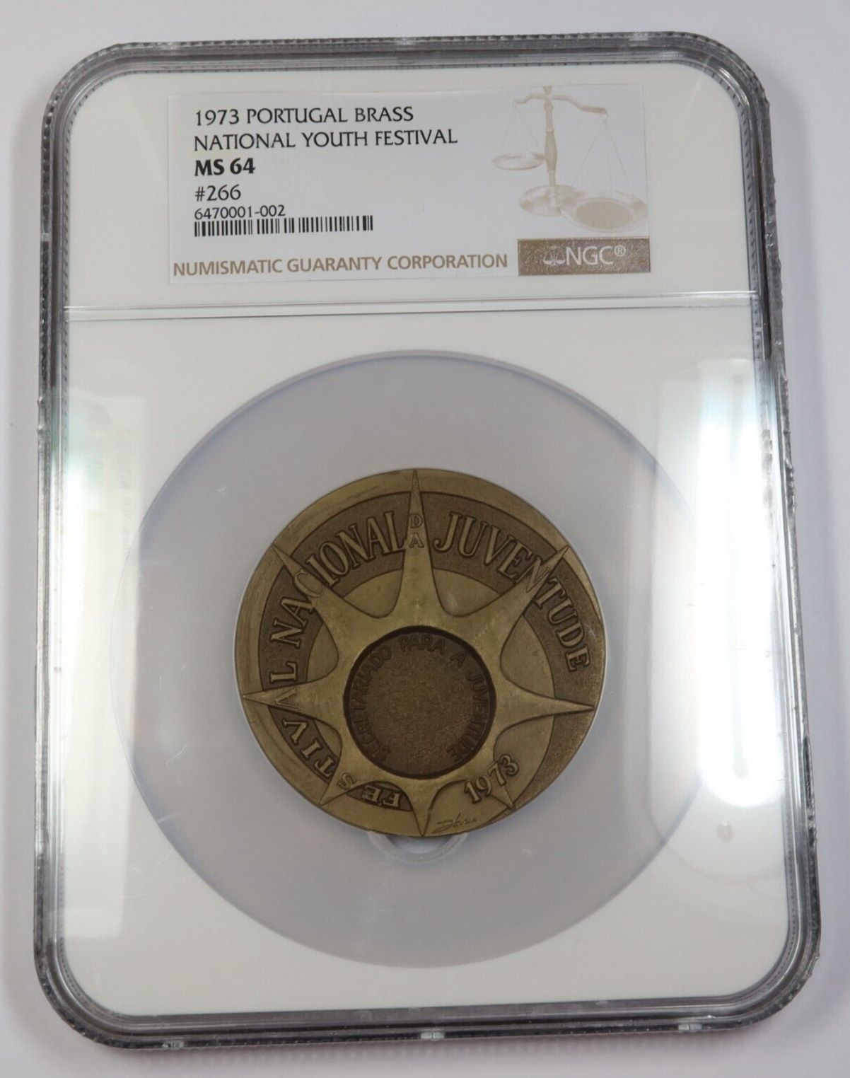 1973 NGC MS64 | PORTUGAL - BRASS National Youth Festival Medal