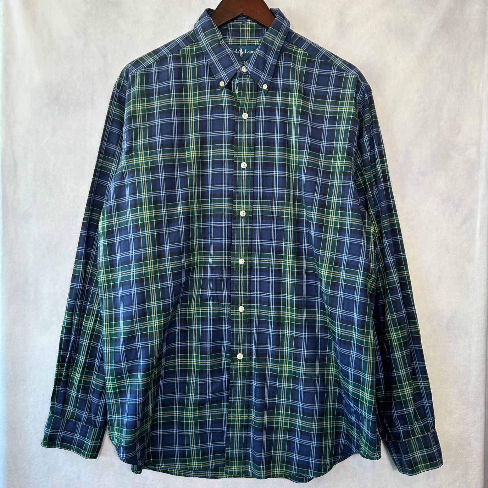 美品 POLO RALPH LAUREN ポロラルフローレン CLASSIC FIT ブラックウォッチ ボタンダウン BDシャツ ブラウス XS ネイビー×グリーン レディース 古着 中古 Polo Ralph Lauren ブラックウォッチ柄 ボタンダウンシャツ 