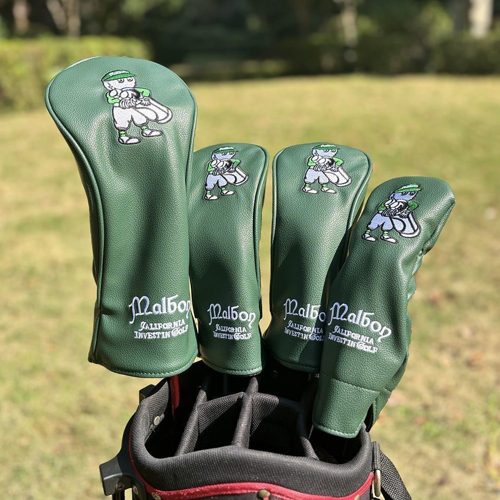 新品未使用 malbon golf マルボンゴルフ クラブ ヘッドカバー 4点セット 1+3+5+UT アイアン用 ドライバー用 ゴルフヘッドカバー グリーン
