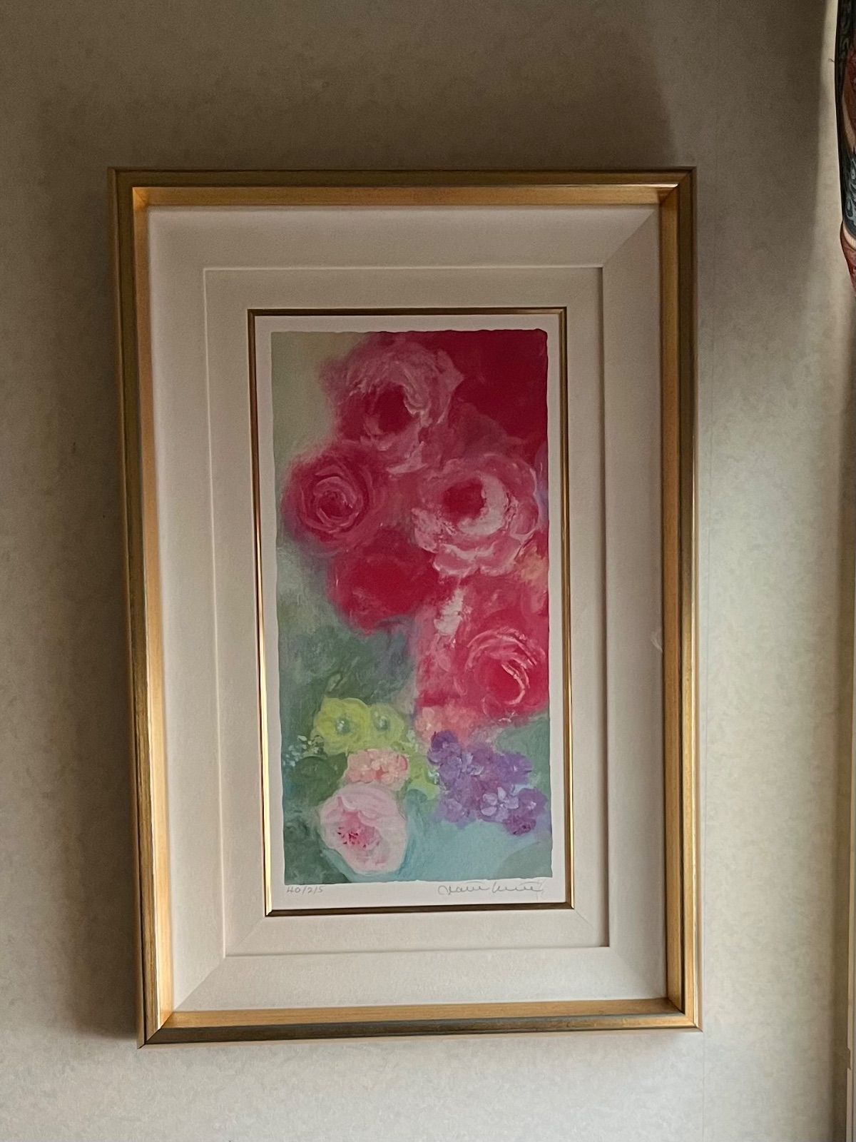 額装済み版画 人気作品「午後のバラ」 ジニー・キム 直筆サイン