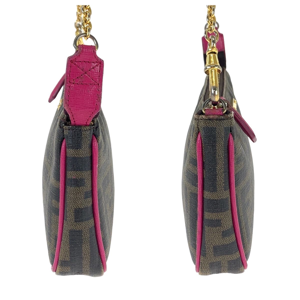 美品 FENDI フェンディ ズッカ柄 ブラウン ピンク ゴールド金具