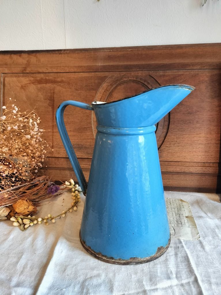 フランスアンティーク ピッチャー ホーロー 薔薇 ブロカント フランス