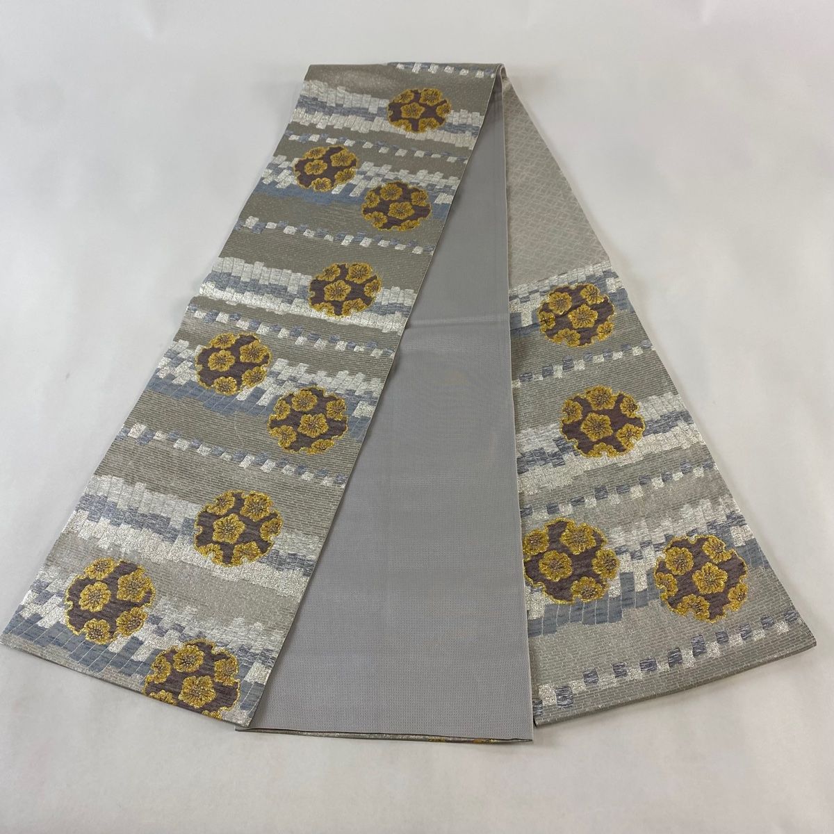 袋帯 美品 秀品 関西仕立て 辻が花柄 金糸 箔 薄緑 六通 正絹