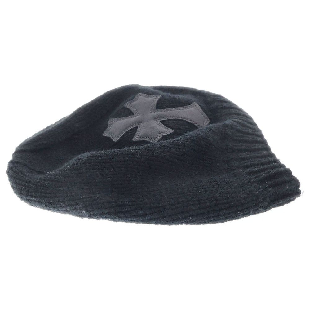 クロムハーツ カシミア ニット帽 ビーニー BSフレア レザー シルバー