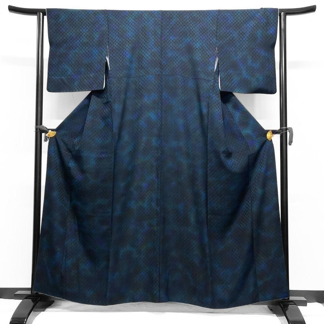 京友禅 証紙付き 藍染 花織 小紋 着物 091w p - メルカリ 