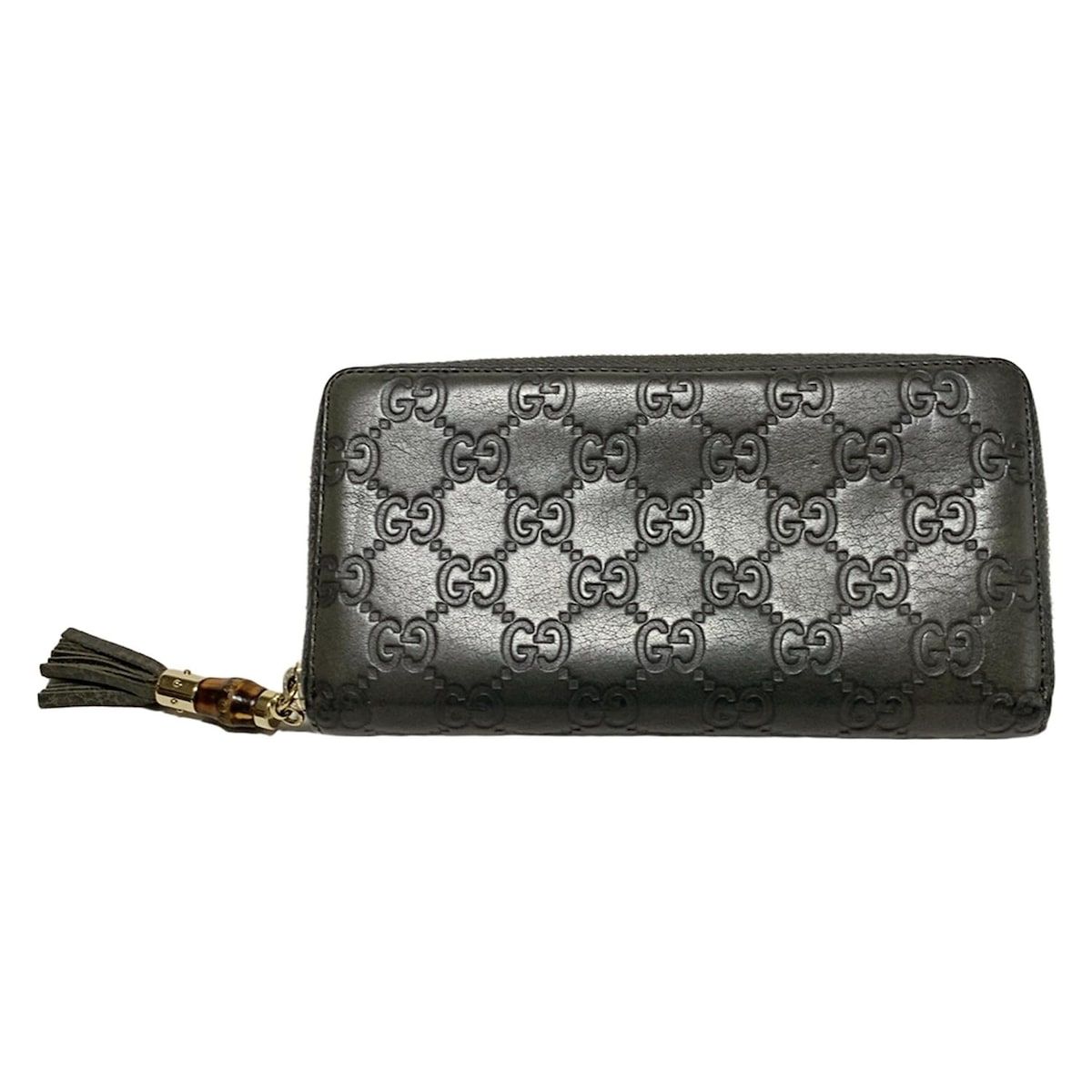 GUCCI グッチ 長財布 バンブー 224253 ダークグレー ラウンドファスナー レザー
