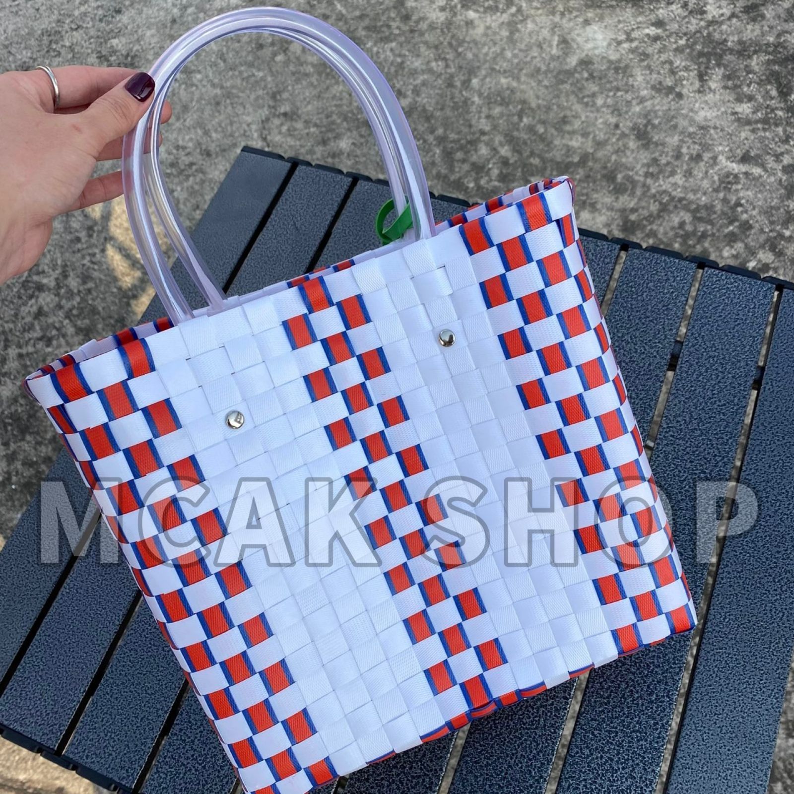 美品 MARNI MARKET マルニマーケット ファッション レディース バッグ ハンドバッグ ピクニックバッグ かごバッグ レッド×ホワイト