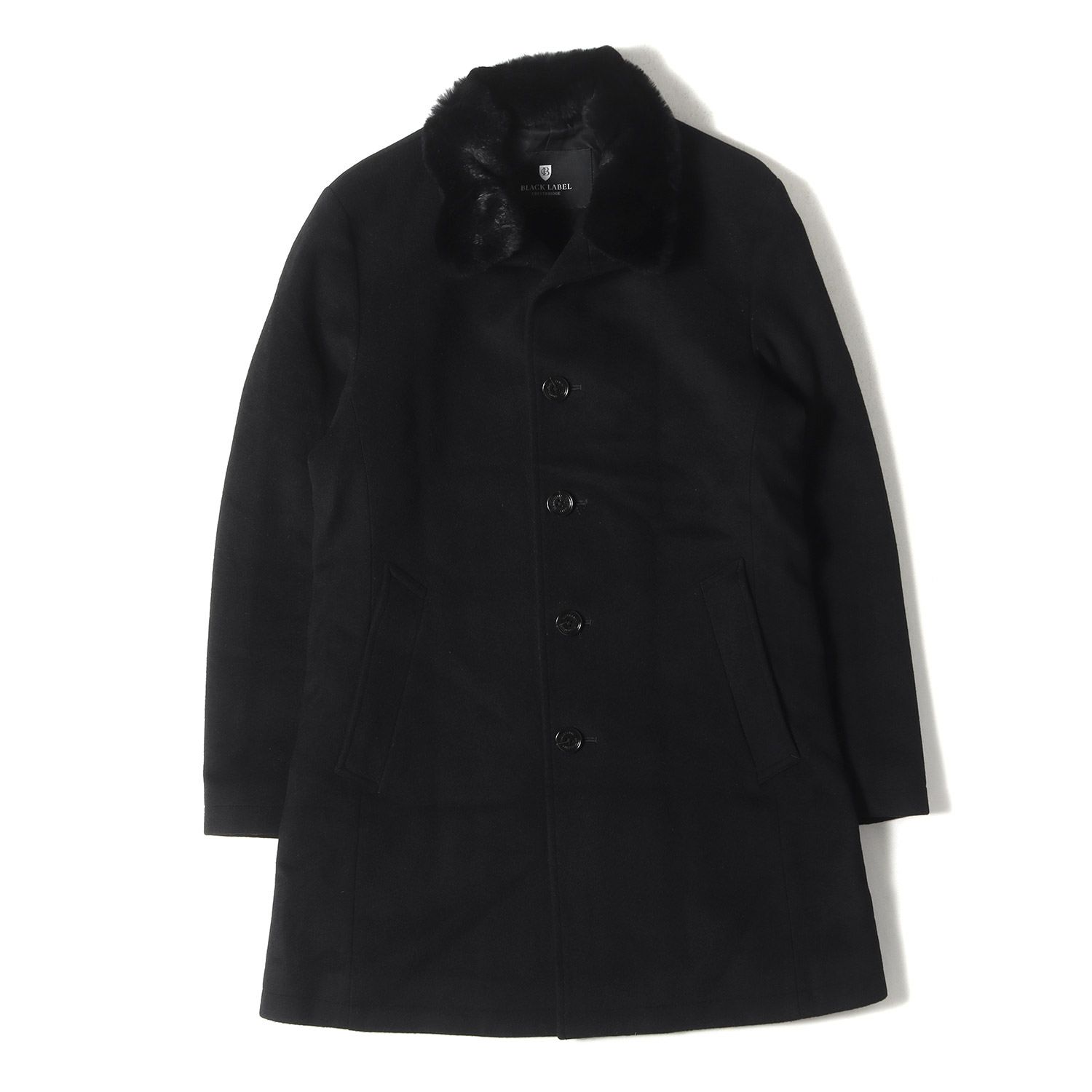 BLACK LABEL CRESTBRIDGE ブラック レーベル クレストブリッジ コート サイズ:M / 襟ラビットファー付き メルトンウール コート / ブラック 黒 / アウター ジャケット 上着【メンズ】