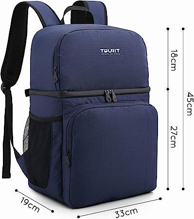 28l ブルー TOURIT 保温保冷バッグ クーラーバッグ 弁当リュック 二段