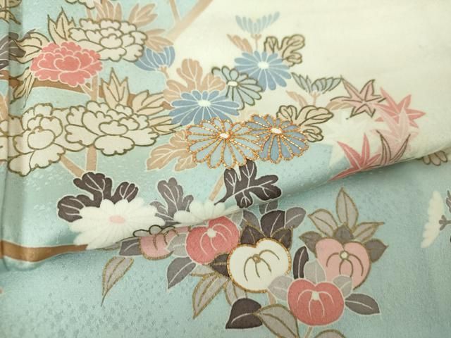 361 振袖フルセット 正絹 オフホワイト 白 薄紫 銀彩 駒刺繍 フェミニン 平和屋着物□豪華振袖 駒刺繍 草花文 銀彩 正絹 逸品 AAAZ7616nf 平和