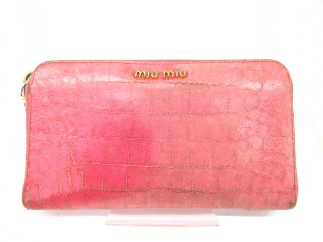 miumiu ミュウミュウ 長財布 クロコ型押し ピンクベージュ ミュウミュウ MIUMIU 長財布 型押しレザー クロコダイル調 218A ミュウ