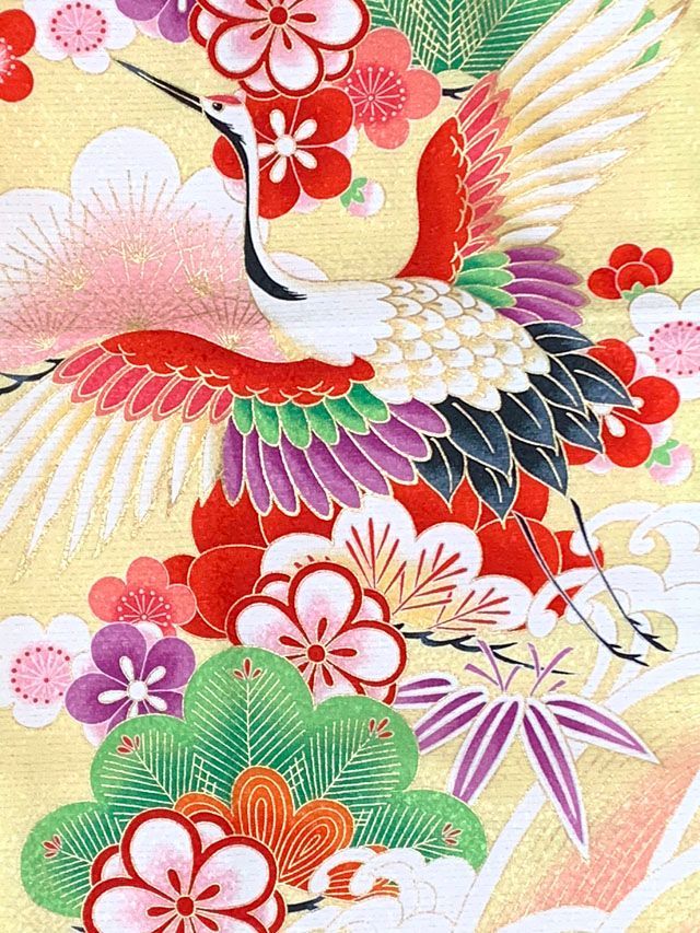 七五三 着物 7歳 絵羽柄の古典柄の四つ身の子供着物(合繊)