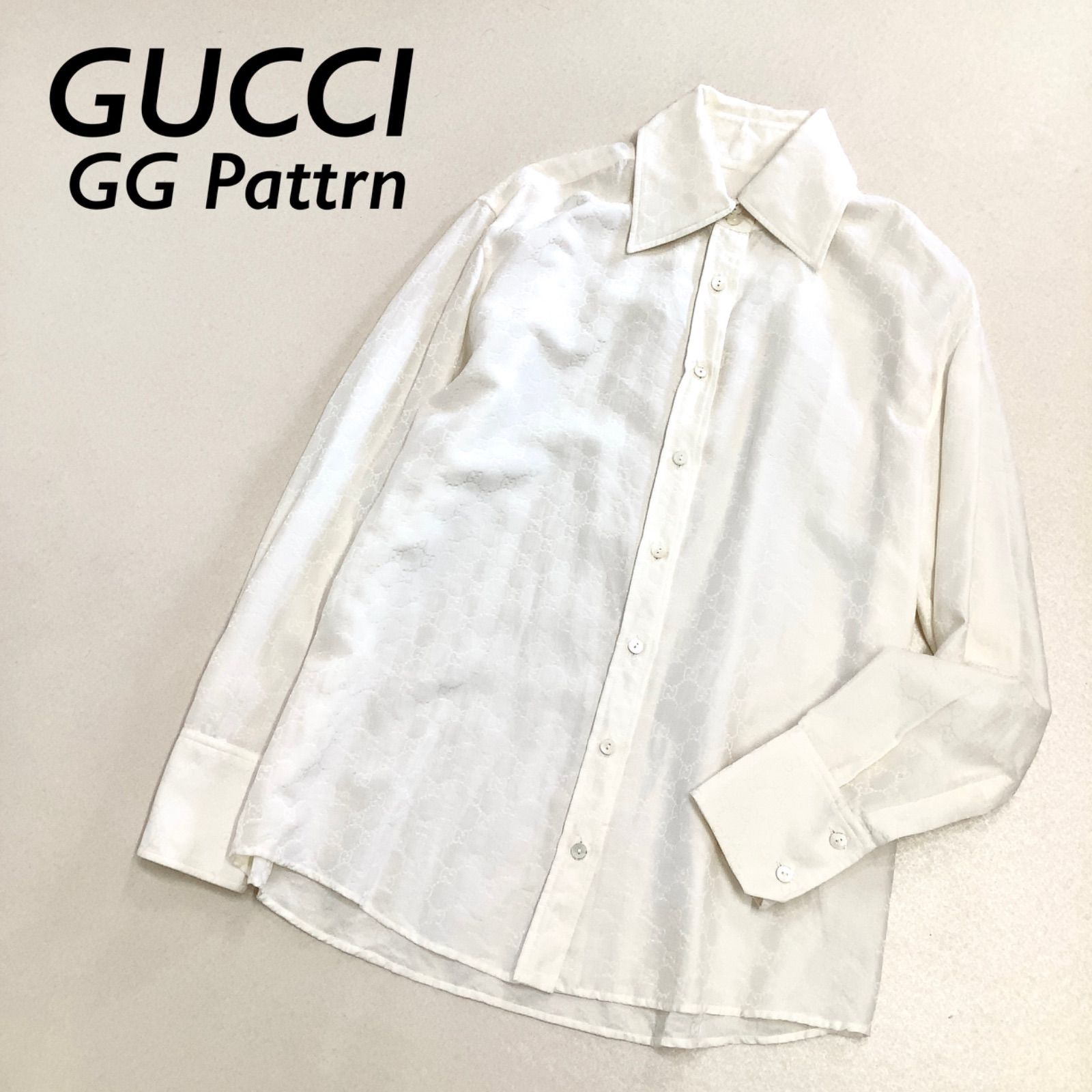 【滑らかなシルク】 美品 GUCCI グッチ GG柄 総柄 シャツ 40