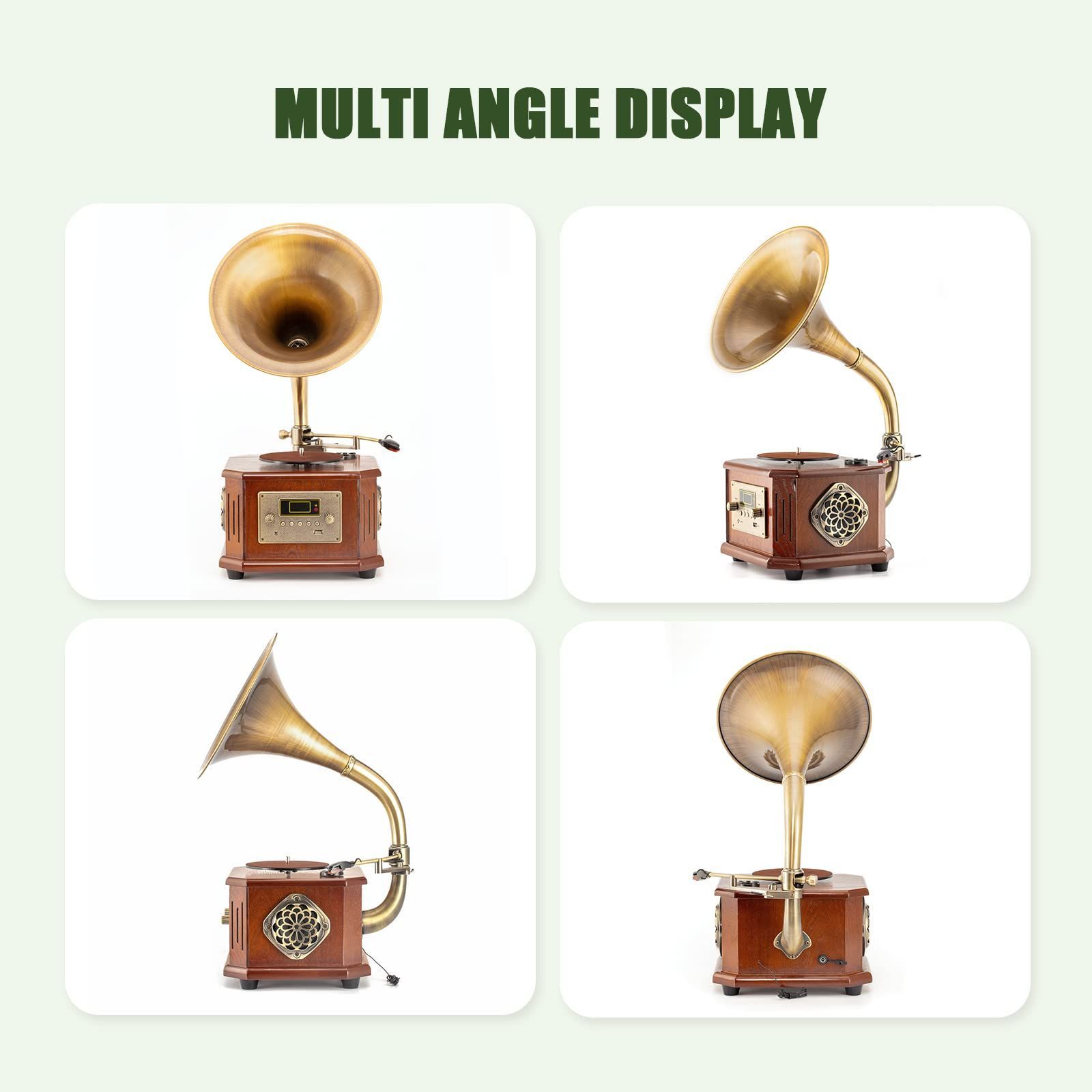 レコード付き HOFEINZ 天然木材 蓄音機 純銅ホーン 工芸品 マルチ