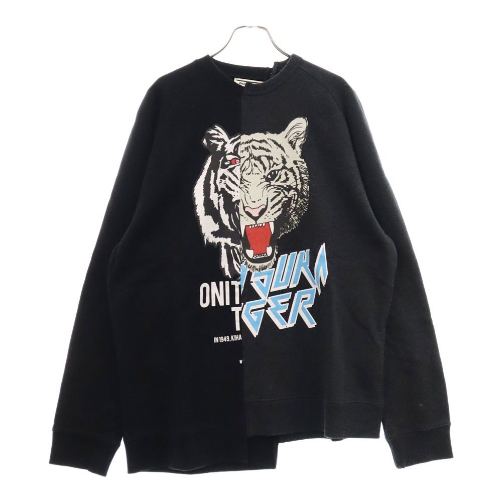 Onitsuka Tiger (オニツカタイガー) SWEAT TOP フロントプリント ドッキング スウェット トレーナー ブラック 2183B054