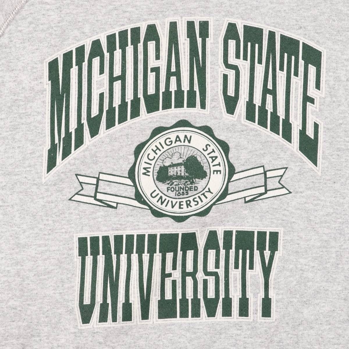 ミシガン州立大学ジャケット　SとSTATEの刺繍ロゴ入り　LLサイズ　ＵＳＡ古着 ミシガン州立大学MICHIGAN カレッジロゴ古着半袖スウェット紺XL