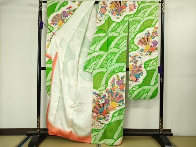 平和屋着物□豪華振袖 駒刺繍 絞り 檜扇吉祥草花文 金彩 正絹