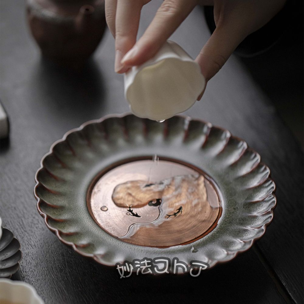 中国茶器 古い工芸を作る. 花弁壺受け きゅうすうけ 茶うけ