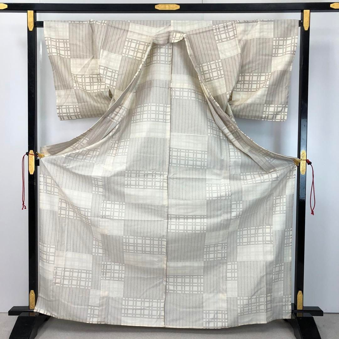 単衣 紬着物 格子柄 乳白色 しつけ糸 トールサイズ K-4531 - メルカリ 