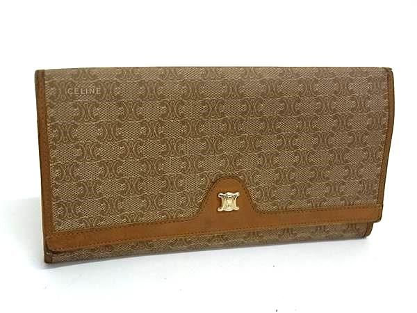 CELINE セリーヌ マカダム柄 PVC×レザー 二つ折り 長財布