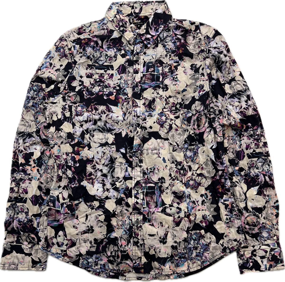 Paul Smith ☆ 総柄 グラフィック 長袖 シャツ ホワイト パープル レディース M モード オシャレ カジュアル 人気 古着 ポールスミス■N230 Paul Smith ☆ 総柄 グラフィック 長袖 シャツ ホワイト パープル