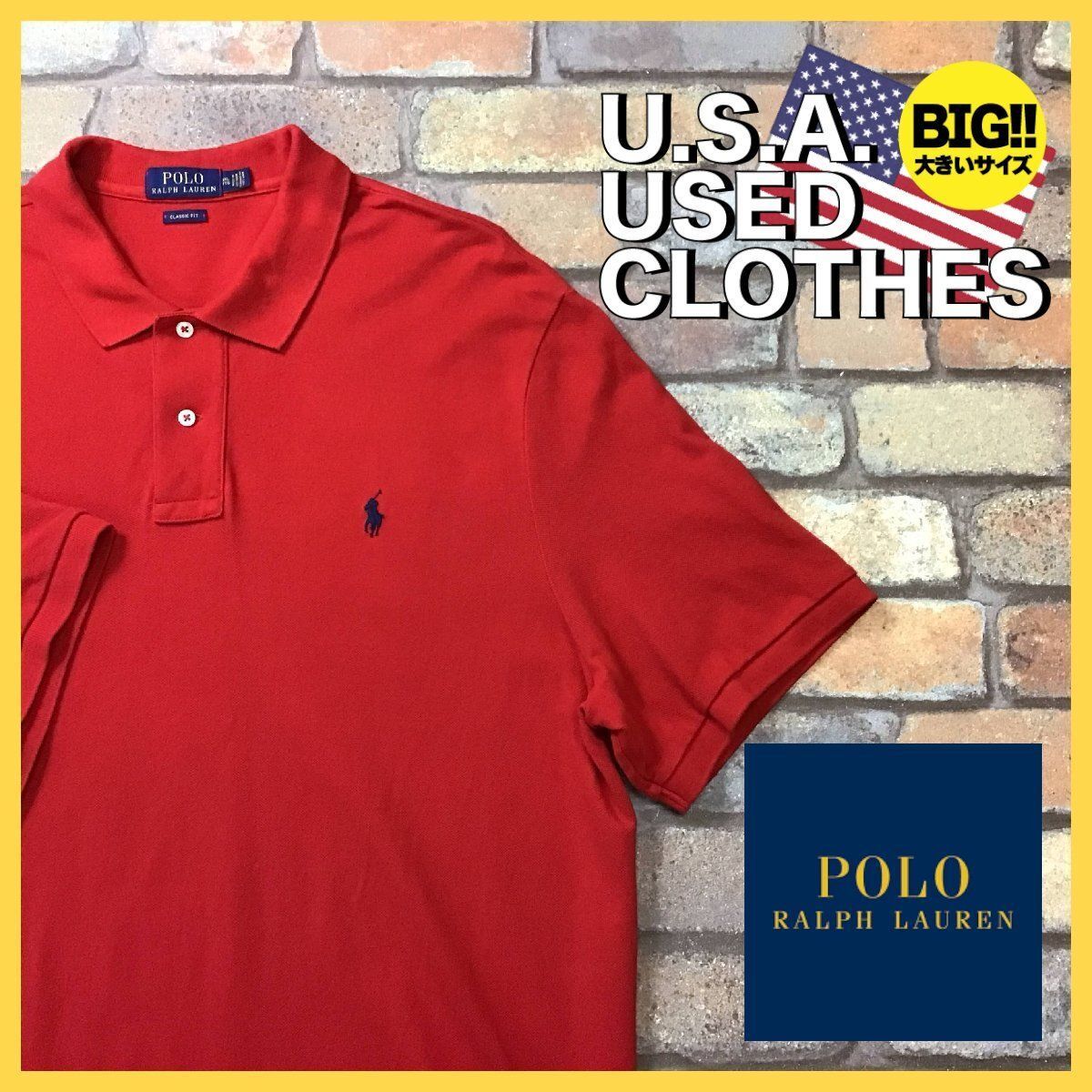 ME12-952USA限定品BIGサイズ【Polo Ralph Lauren】クラシックフィット 刺繍ロゴ 半袖 ポロシャツ【メンズ XXL】赤 アメカジ ゴルフ Y2K
