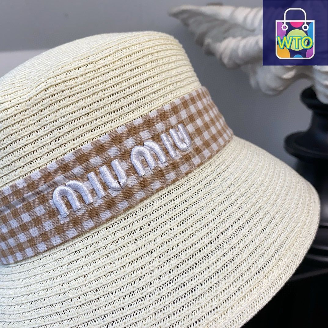 美品 MIU MIU（ミュウミュウ） デニムリボン付き ストローハット 箱入り新品【即納】MIUMIUミュウミュウ 麦わら帽子 ストロー