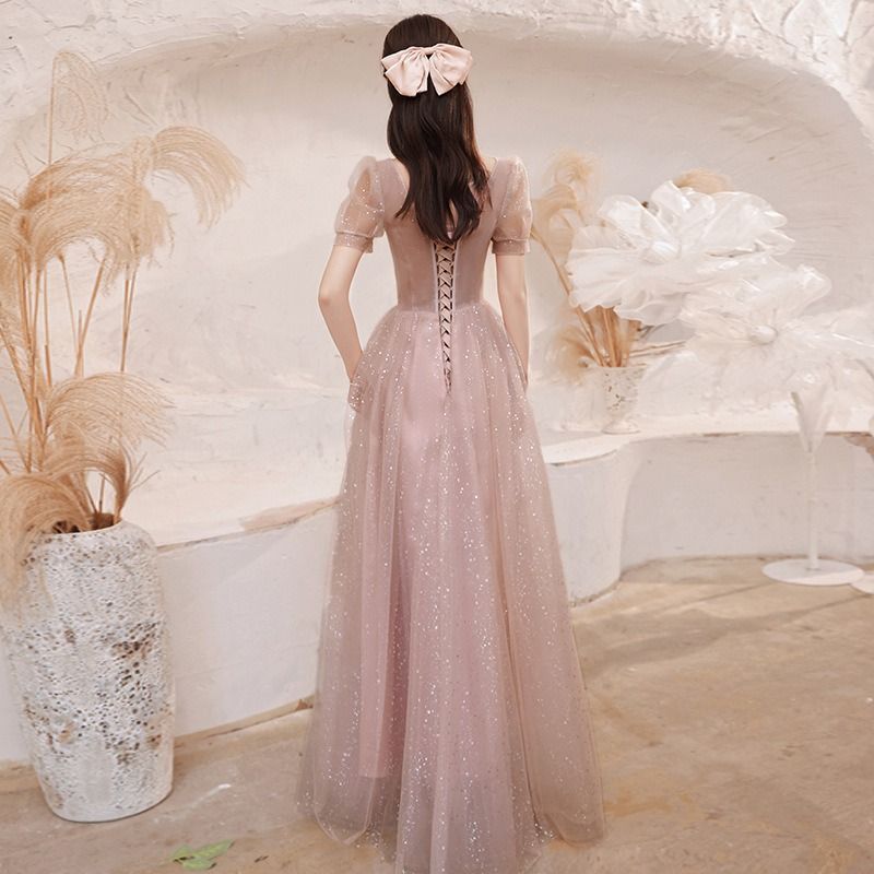 ロングドレス 半袖 カラードレス パーティードレス 演奏会 結婚式 フォーマルドレス 二次会 花嫁 ロングドレス 発表会 ブライズメイドドレス 青 披露宴 カラードレス ピンク ロングドレス 半袖 演奏会用ロングドレス