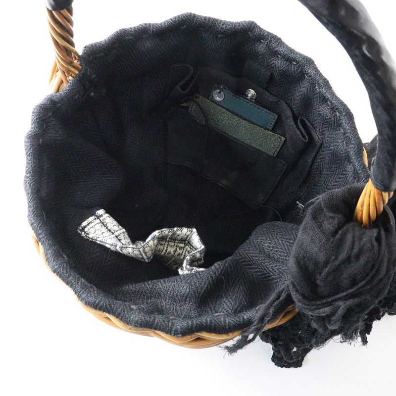 エバゴス ebagos 一本手 レザー 紅籐 かごバッグ ベージュ ブラック リネン被せ バケツ型 バスケット ナチュラル