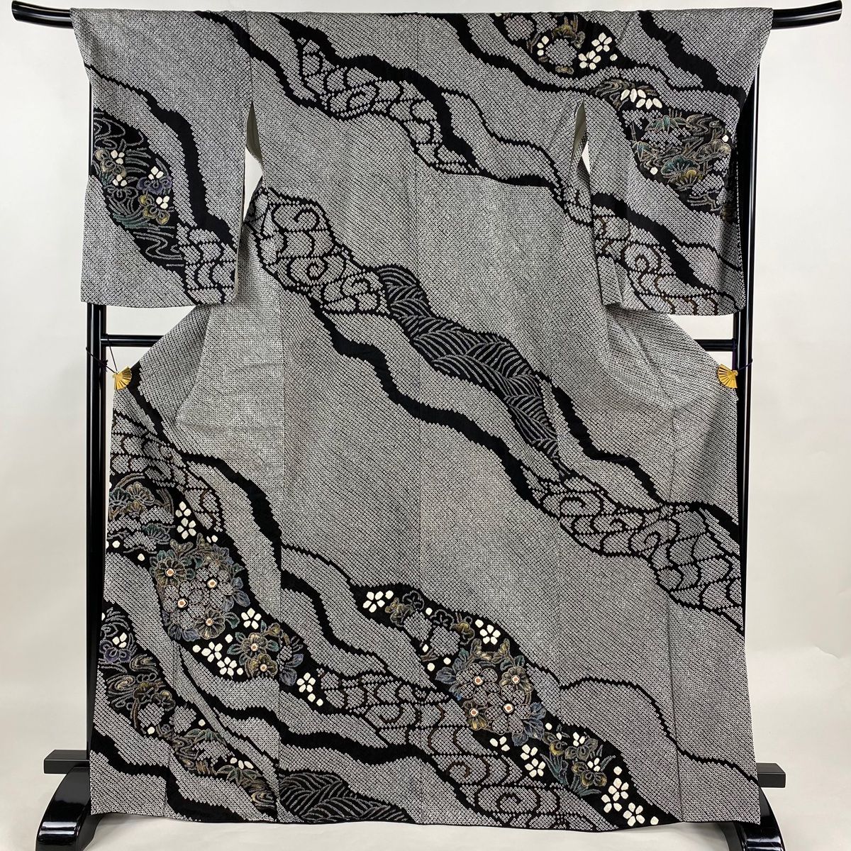 訪問着 身丈170cm 裄丈70cm L 袷 やまと 花丸文 松竹梅 総絞り 金銀彩  