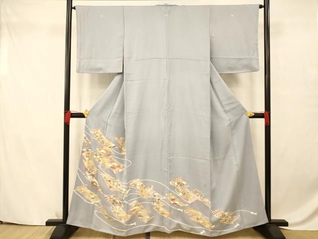 平和屋着物□豪華色留袖 駒刺繍 草花絵巻文 金銀彩 正絹 逸品