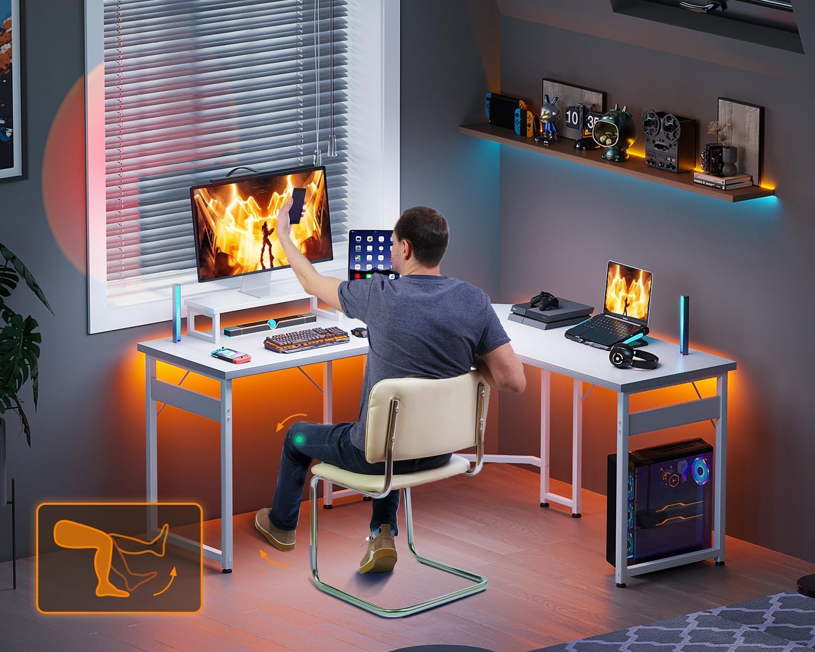 AODK l字デスク パソコンデスク L字型 ゲーミングデスク デスク 机 幅128*