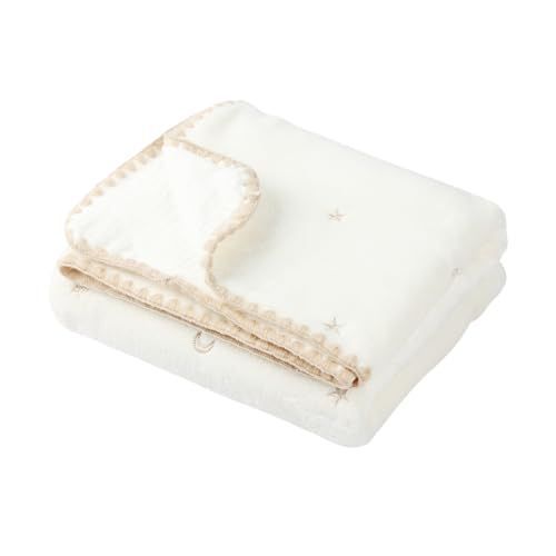 120×150_White×GoldStar ブランケット フランネル ガーゼ ベビー毛布 3サイズ 毛布 暖かい 寝冷え防止 かわいい Hugmuu ハグムー (120×150， White×GoldStar)