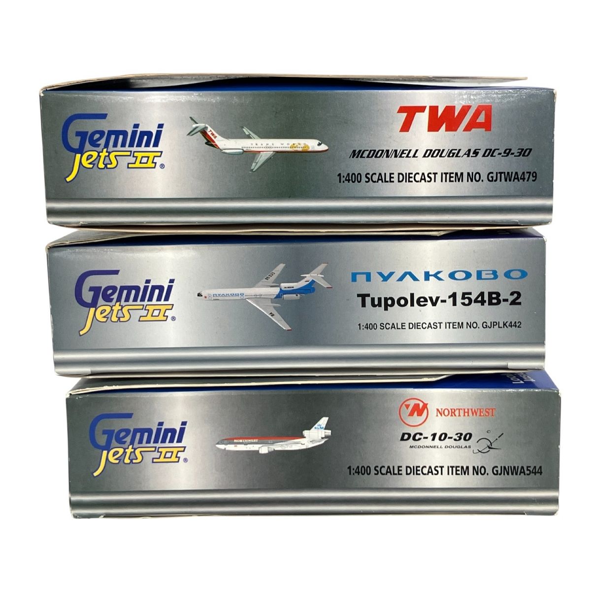 Gemini Jets II 1|400 Limited Edition TWA DC-9-30 | NORTHWEST DC-10-30 | NYAKOBO Tupolev-154B-2 航空模型 3点セット K10475592