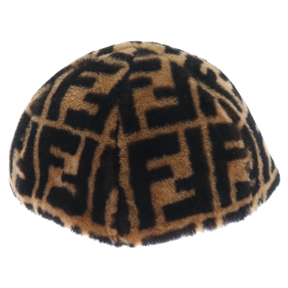 FENDI (フェンディ) カシミア混 FFロゴ ファー ズッカ柄 キャップ 帽子