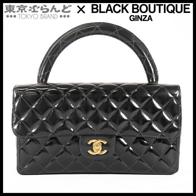 シャネル CHANEL 親子バッグ 親のみ ブラック ゴールド金具 エナメル 